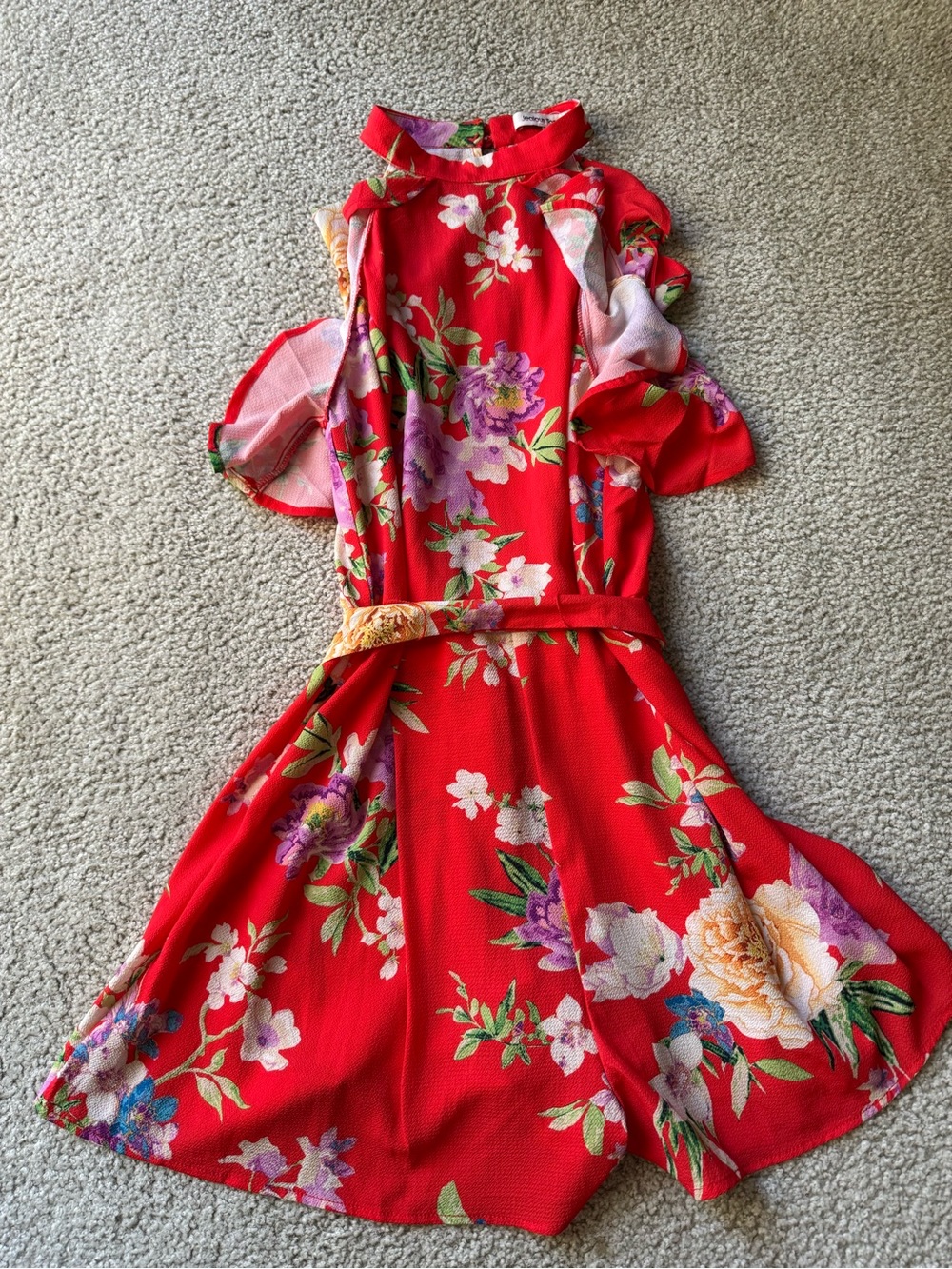 Jealous Tomato Red Floral Cold-Shoulder Mock-Neck Jumpsuit romper